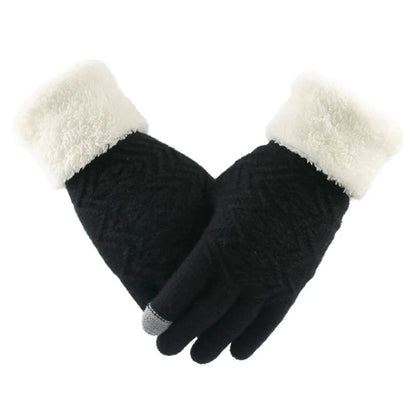 Cozy Plush-Lined Knitted Gloves with Touchscreen Compatibility