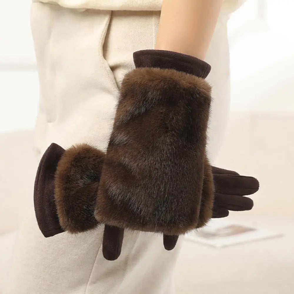 Luxurious Suede Rabbit Fur Touchscreen Winter Gloves