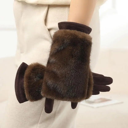 Luxurious Suede Rabbit Fur Touchscreen Winter Gloves