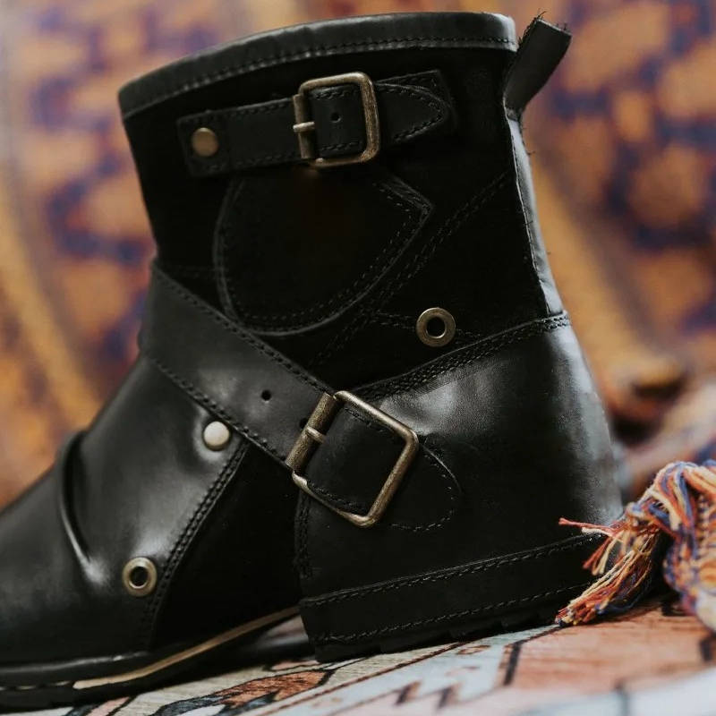 Classic Men's Vintage-Style Buckled Ankle Boots