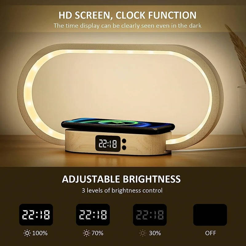 Smart Wireless-Charging Alarm Clock with Built-In Night Light