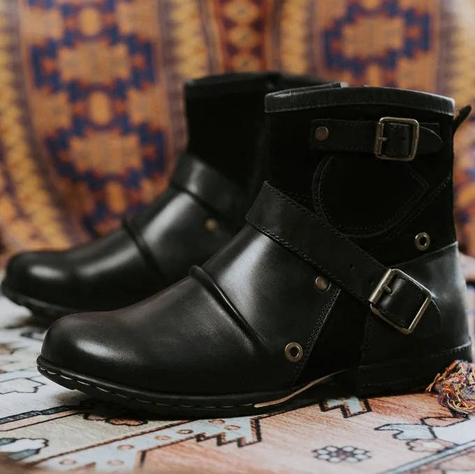 Classic Men's Vintage-Style Buckled Ankle Boots