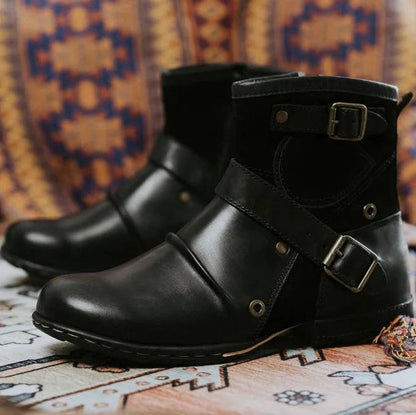 Classic Men's Vintage-Style Buckled Ankle Boots
