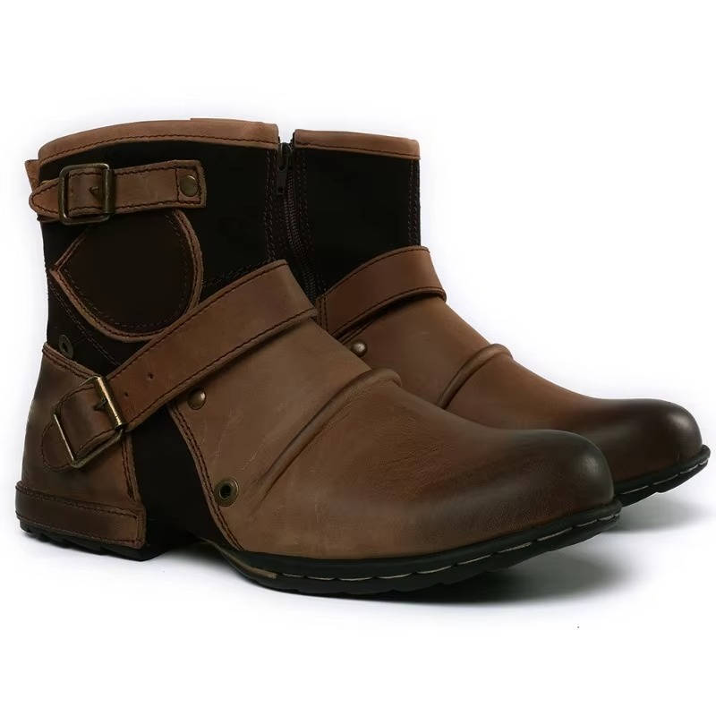Classic Men's Vintage-Style Buckled Ankle Boots
