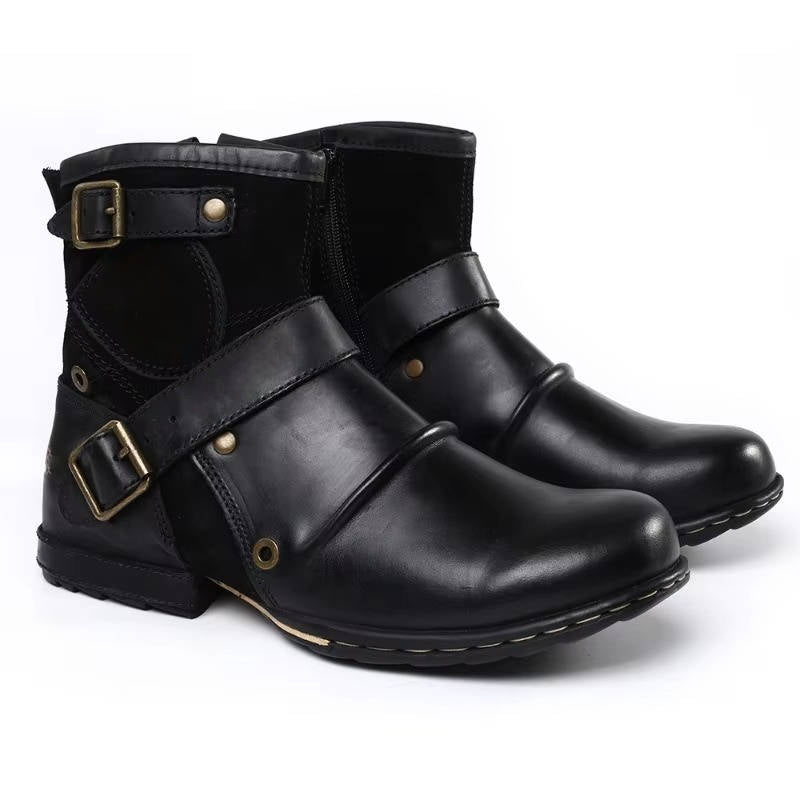Classic Men's Vintage-Style Buckled Ankle Boots