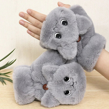 Cozy Plush Animal Fingerless Gloves