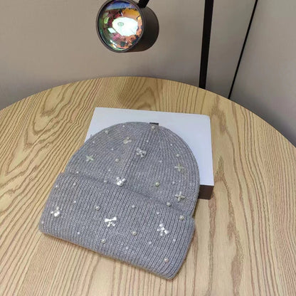 Pearl-Accent Knit Beanie - Cozy Winter Hat