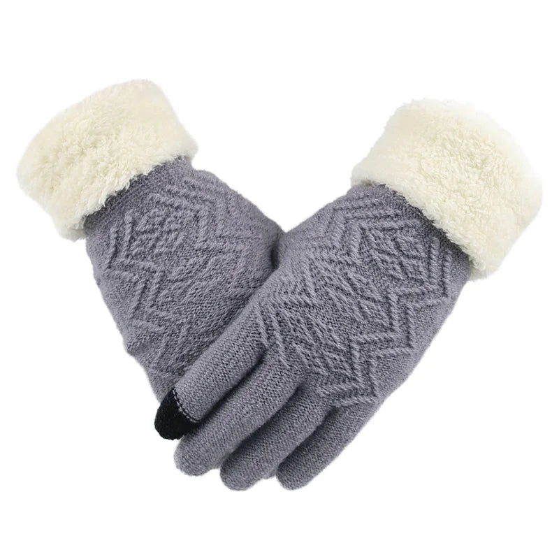 Cozy Plush-Lined Knitted Gloves with Touchscreen Compatibility