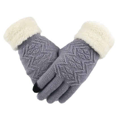 Cozy Plush-Lined Knitted Gloves with Touchscreen Compatibility