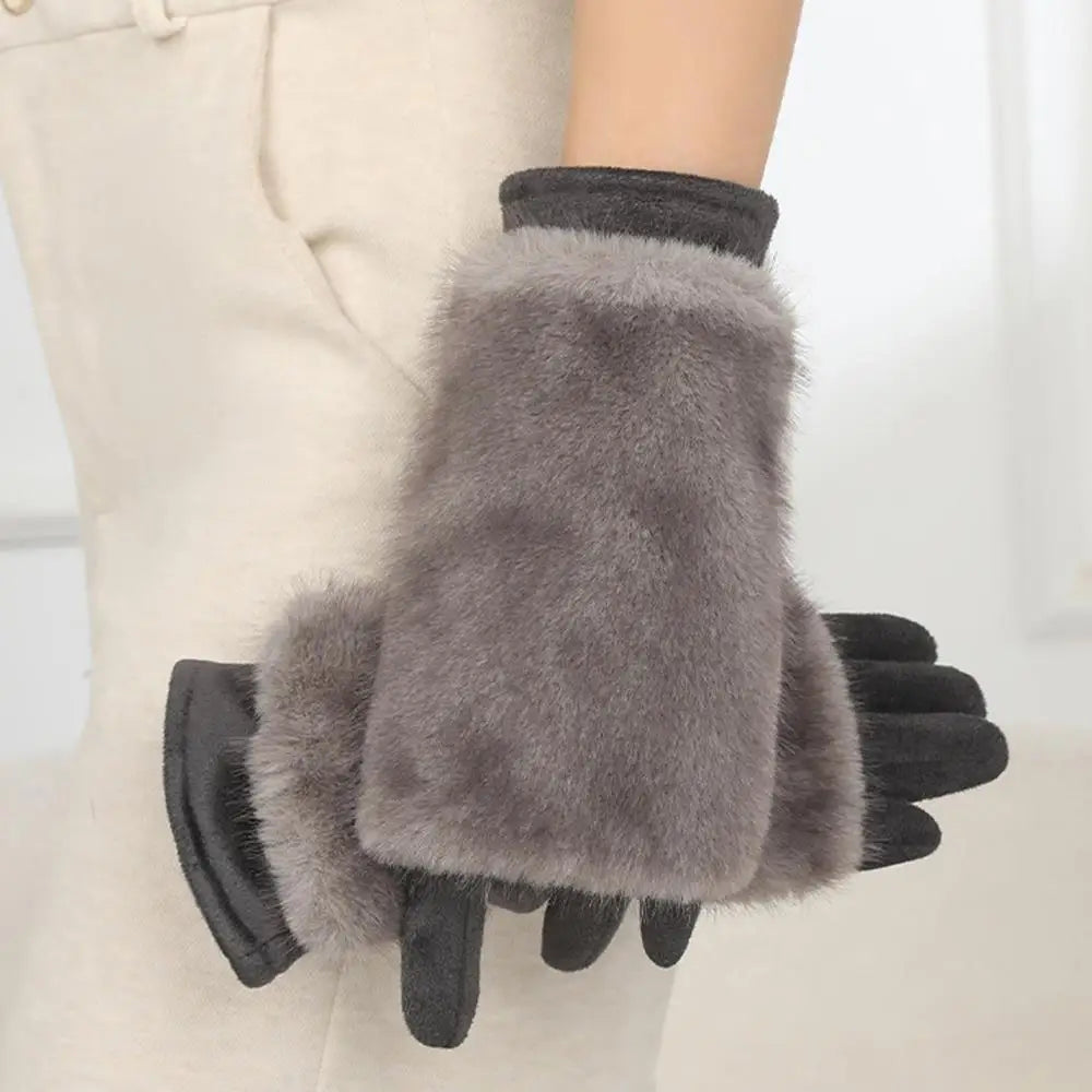 Luxurious Suede Rabbit Fur Touchscreen Winter Gloves