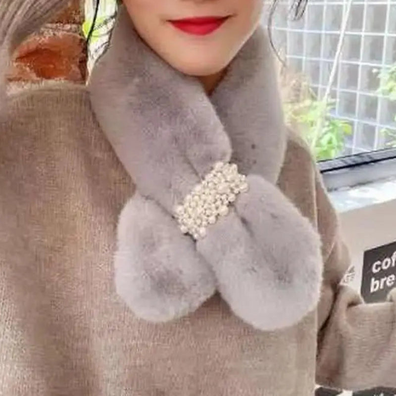 Luxurious Faux-Fur Pearl-Accented Winter Scarf
