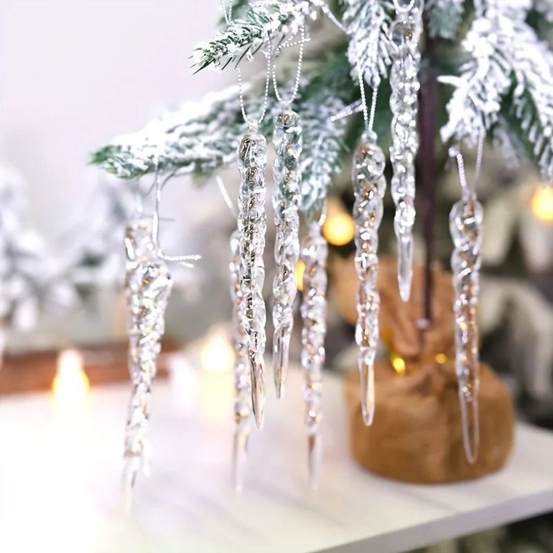 Glittering Icicle Ornament Set for Winter Holiday Decor