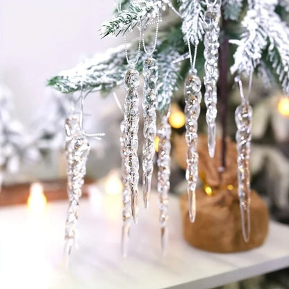 Glittering Icicle Ornament Set for Winter Holiday Decor