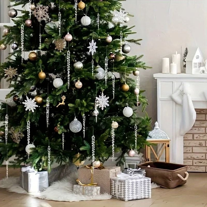 Glittering Icicle Ornament Set for Winter Holiday Decor