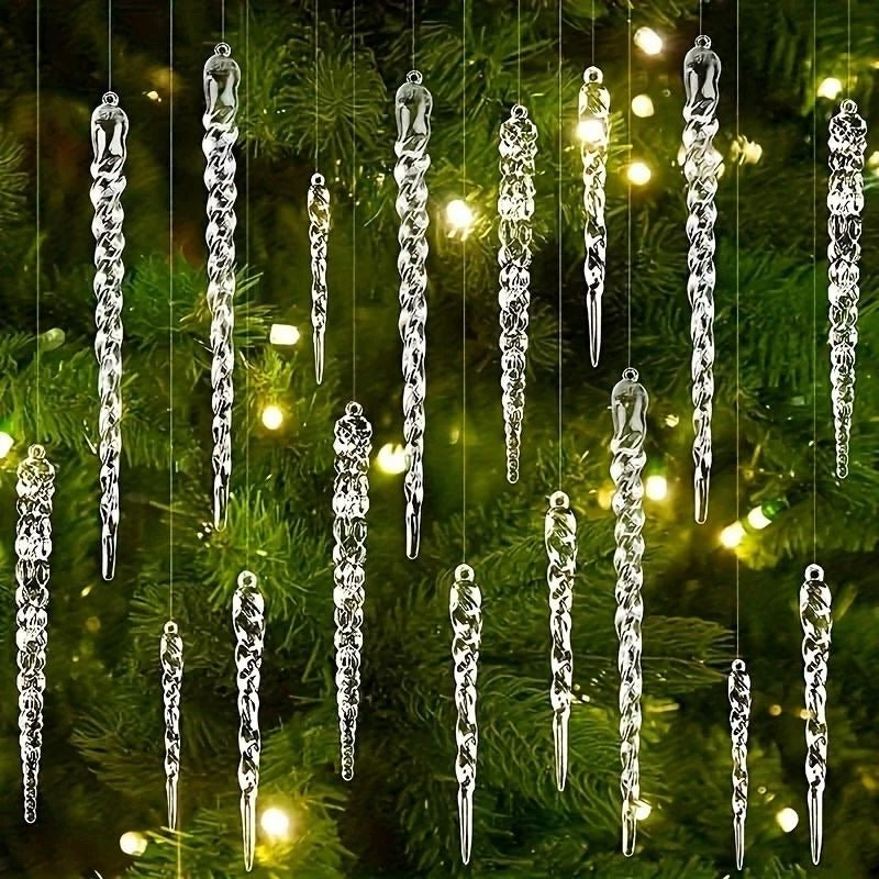 Glittering Icicle Ornament Set for Winter Holiday Decor