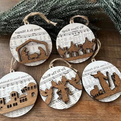Elegant Nativity-Inspired Music Sheet Ornament Collection