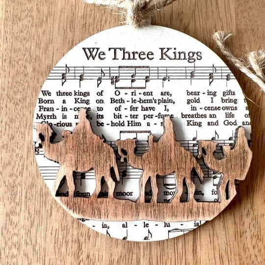Elegant Nativity-Inspired Music Sheet Ornament Collection