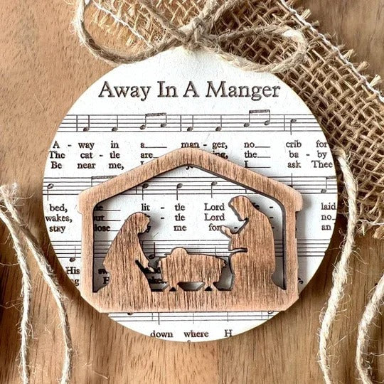 Elegant Nativity-Inspired Music Sheet Ornament Collection