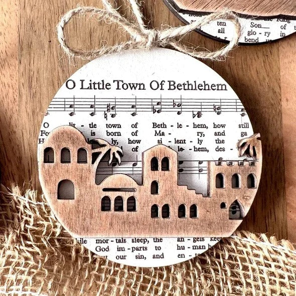 Elegant Nativity-Inspired Music Sheet Ornament Collection