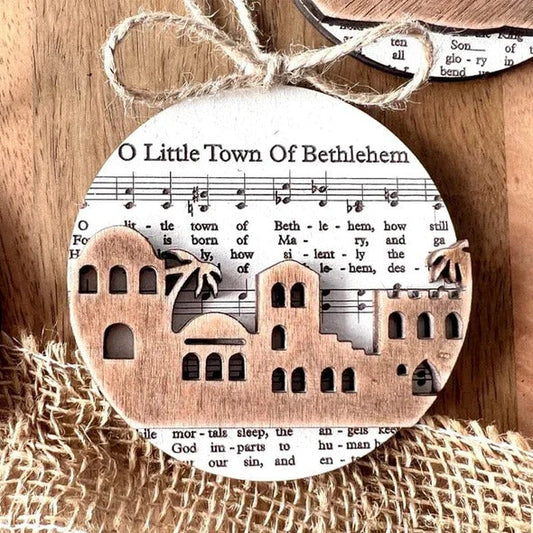 Elegant Nativity-Inspired Music Sheet Ornament Collection