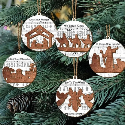 Elegant Nativity-Inspired Music Sheet Ornament Collection
