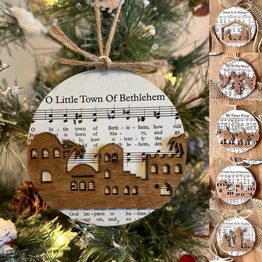 Elegant Nativity-Inspired Music Sheet Ornament Collection