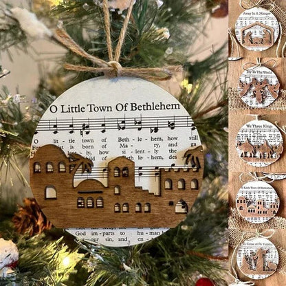 Elegant Nativity-Inspired Music Sheet Ornament Collection