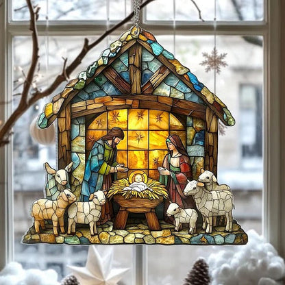 Charming Nativity Scene Suncatcher – Glass Christmas Ornament