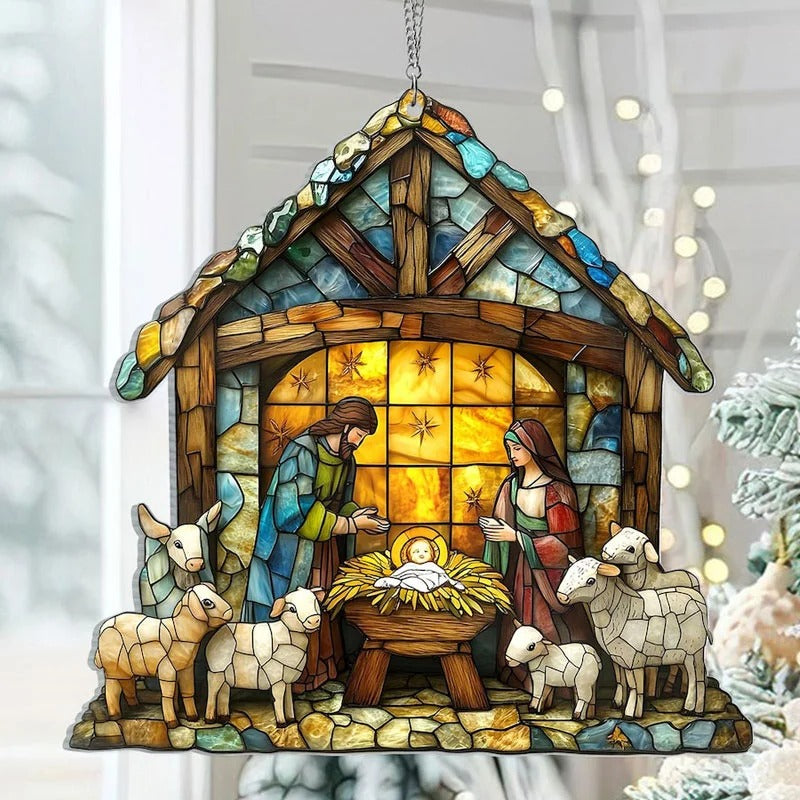 Charming Nativity Scene Suncatcher – Glass Christmas Ornament