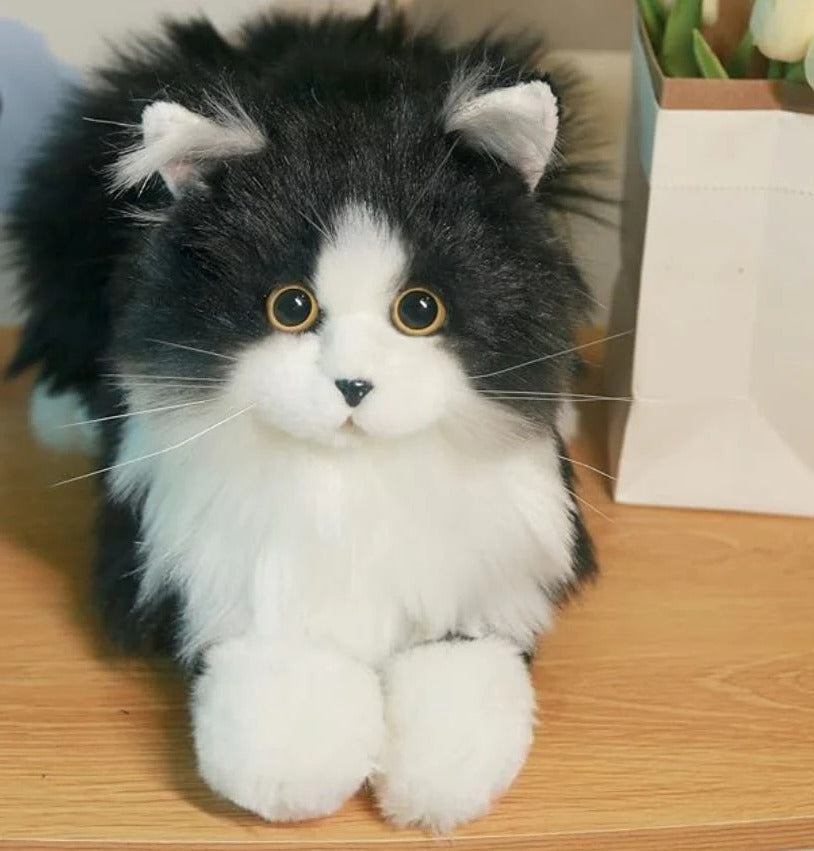 Ultra-Realistic Black and White Plush Cat - Soft, Huggable Stuffed Kitty