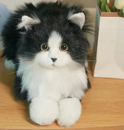 Ultra-Realistic Black and White Plush Cat - Soft, Huggable Stuffed Kitty