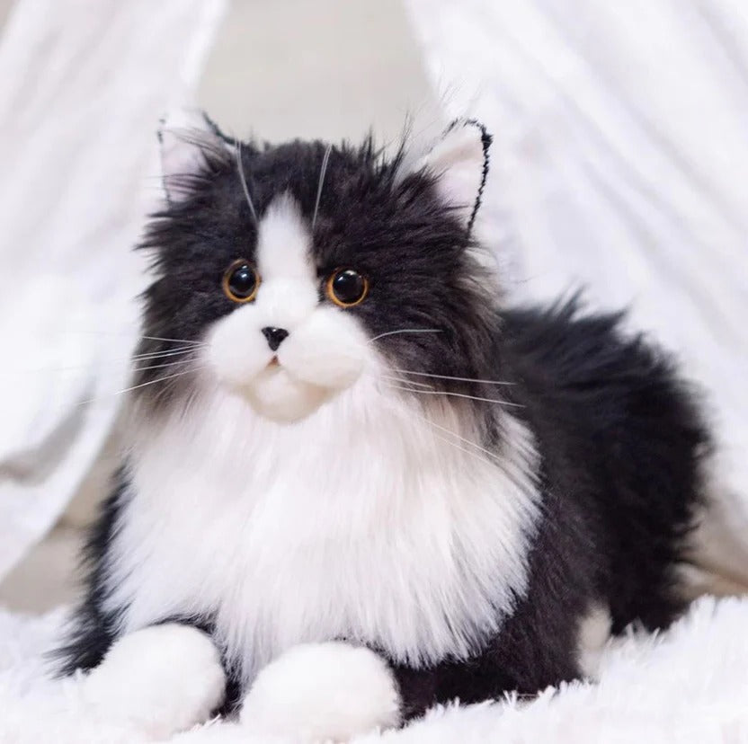 Ultra-Realistic Black and White Plush Cat - Soft, Huggable Stuffed Kitty