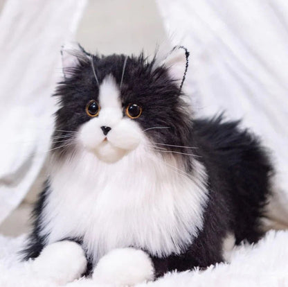 Ultra-Realistic Black and White Plush Cat - Soft, Huggable Stuffed Kitty