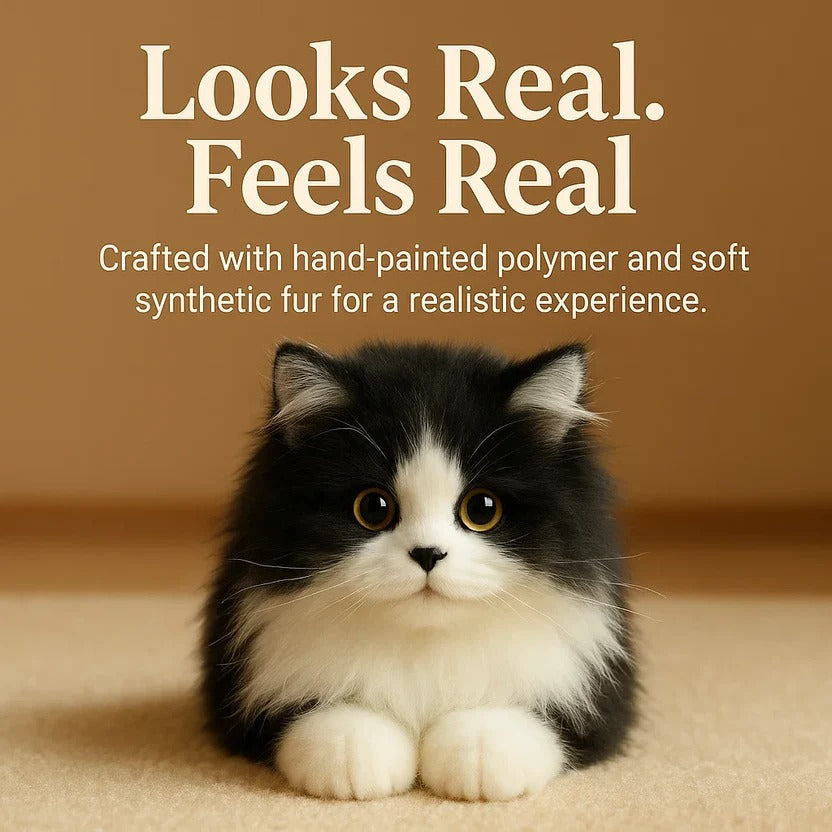 Ultra-Realistic Black and White Plush Cat - Soft, Huggable Stuffed Kitty