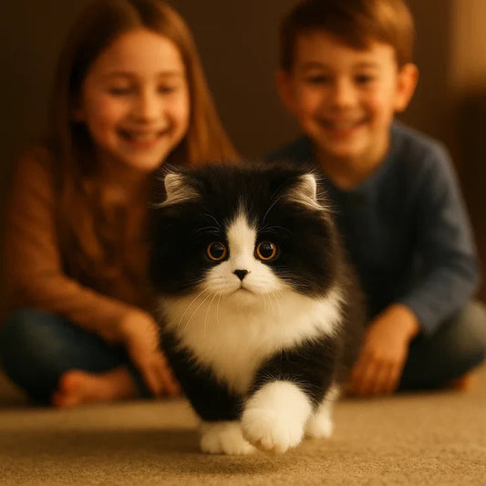 Ultra-Realistic Black and White Plush Cat - Soft, Huggable Stuffed Kitty