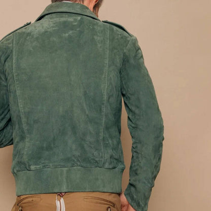 Men's Retro Lapel Zip-Front Suede Jacket with Chest Pocket