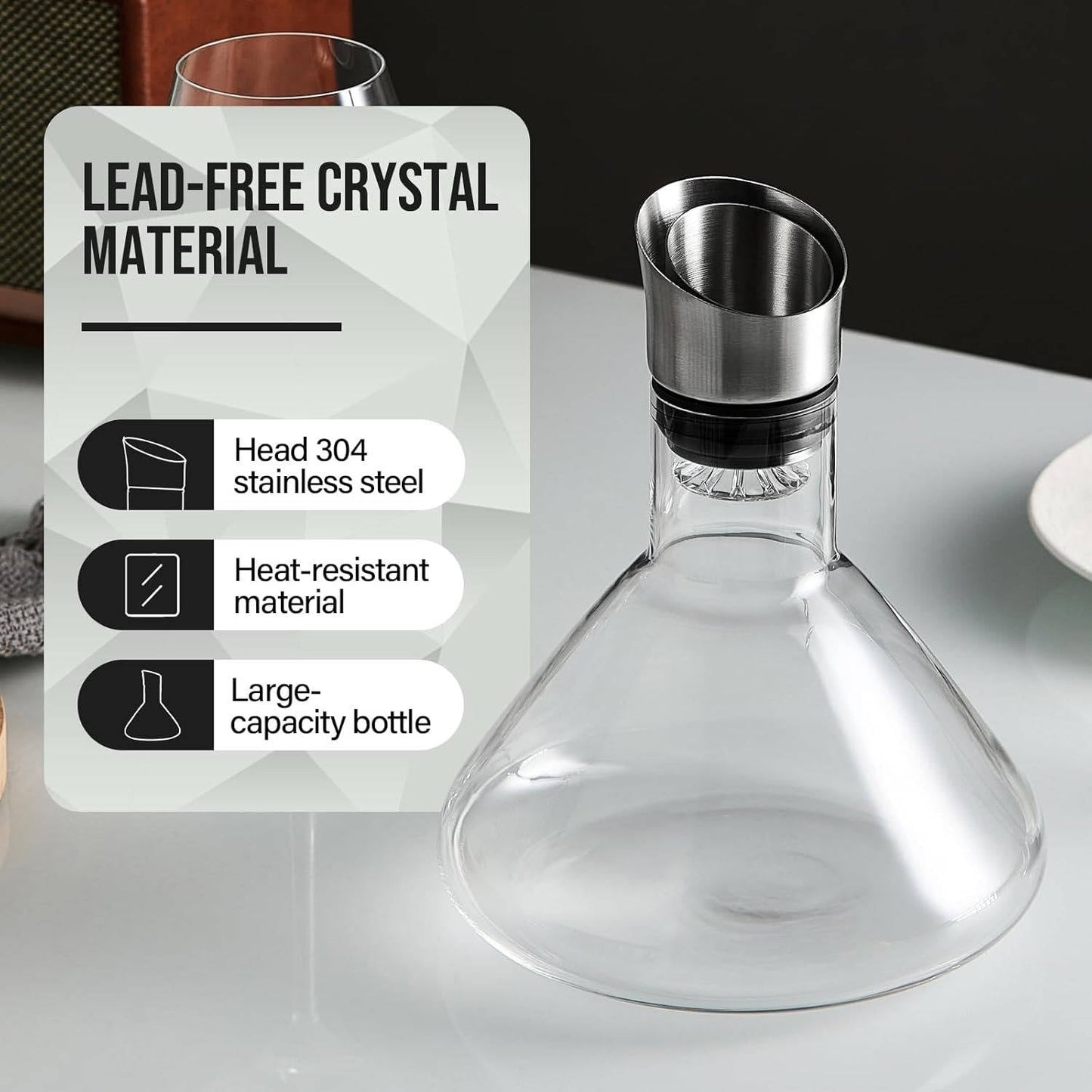 Crystal Glass Wine Decanter & Aerator Carafe - Elevate Flavor with Elegant Clarity