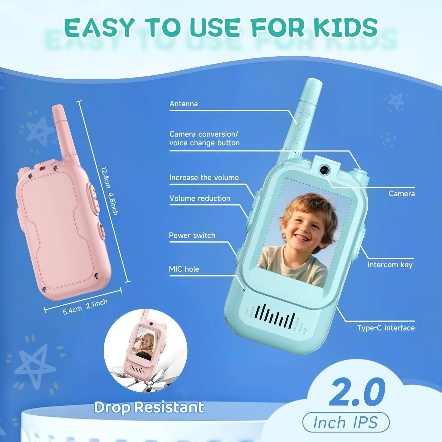 Kids Walkie Talkies: Video, Voice & Chat - 2-Pack