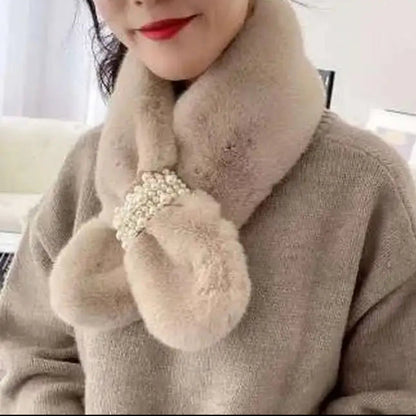 Luxurious Faux-Fur Pearl-Accented Winter Scarf