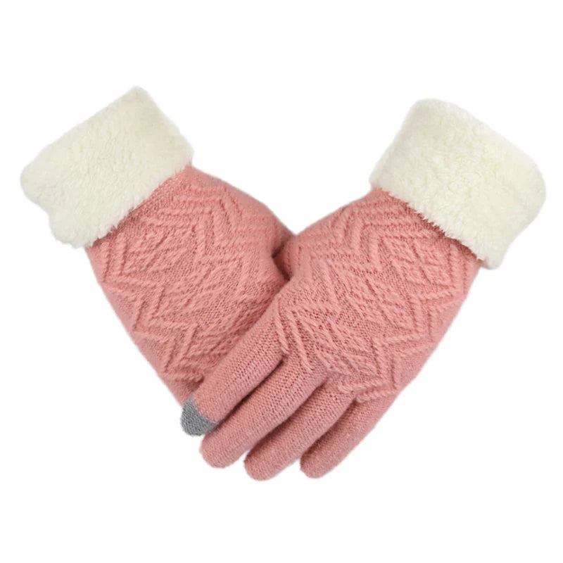 Cozy Plush-Lined Knitted Gloves with Touchscreen Compatibility