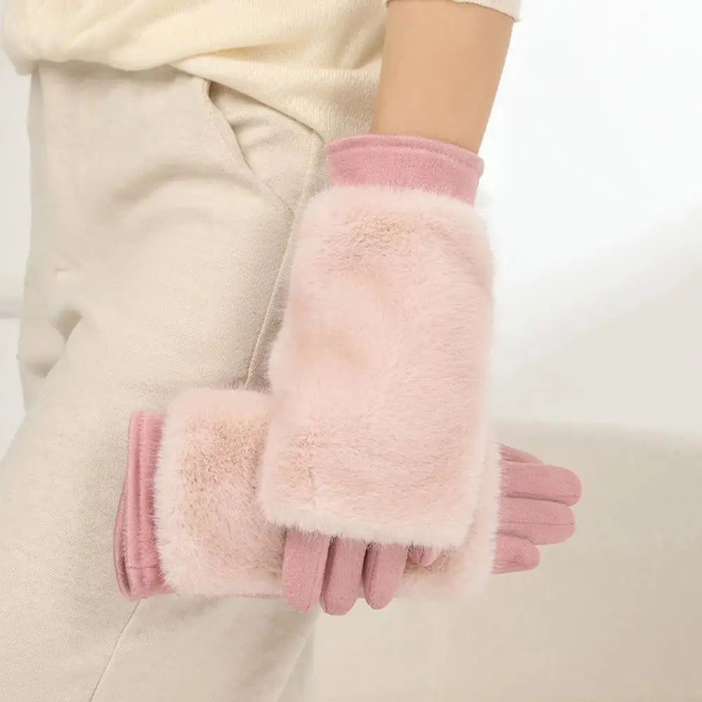 Luxurious Suede Rabbit Fur Touchscreen Winter Gloves