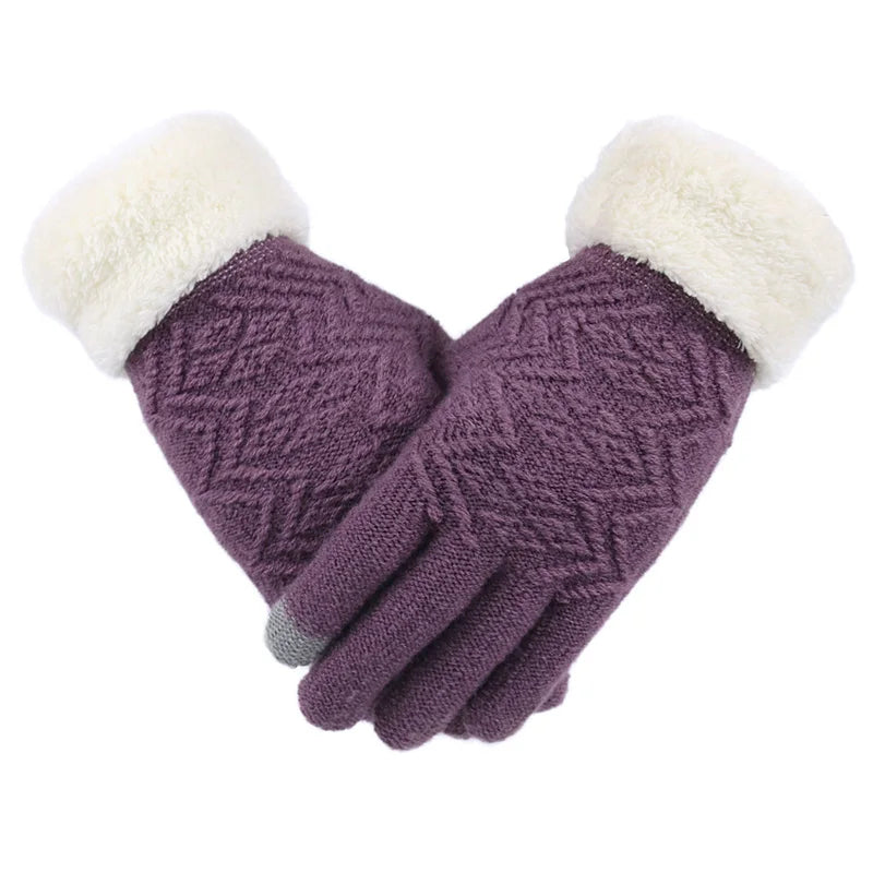 Cozy Plush-Lined Knitted Gloves with Touchscreen Compatibility