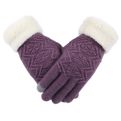 Cozy Plush-Lined Knitted Gloves with Touchscreen Compatibility
