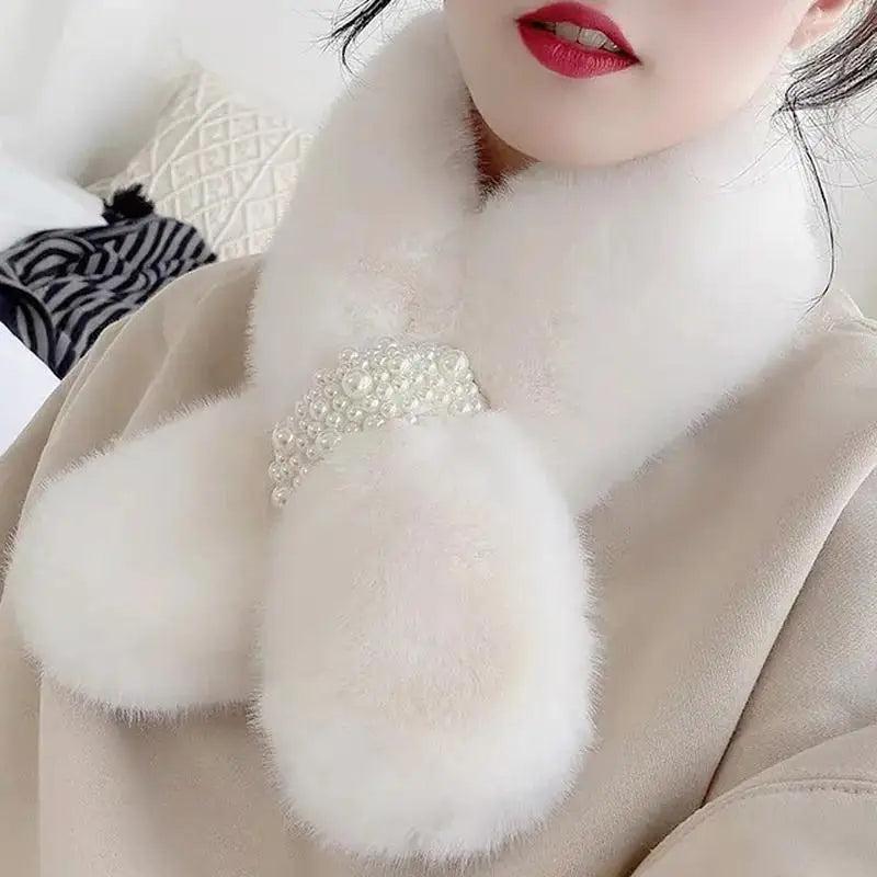 Luxurious Faux-Fur Pearl-Accented Winter Scarf