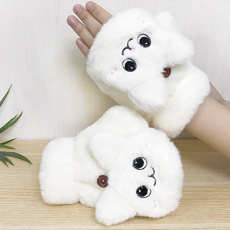 Cozy Plush Animal Fingerless Gloves