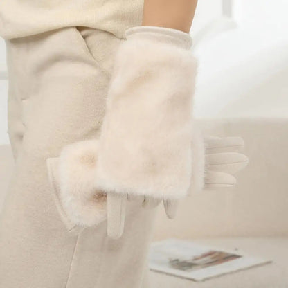 Luxurious Suede Rabbit Fur Touchscreen Winter Gloves