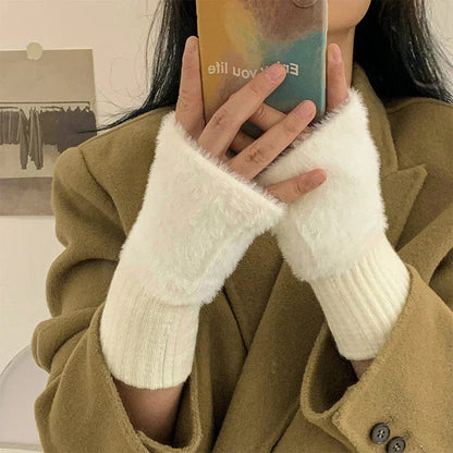 Luxurious Plush Cozy Fingerless Gloves for Women – Soft, Warm & Stylish